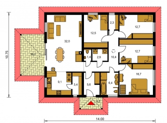 Image miroir | Plan de sol du rez-de-chaussée - BUNGALOW 177